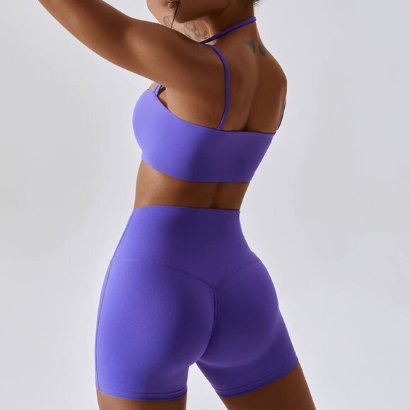 Workout Sets for Women 2 Piece Twist Front Halter Sports Bras High Waist Biker S - Picture 2 of 6